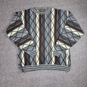 Vintage Protege Coogi Style 3D Knit Textured Sweater XL Brown Green Cosby Biggie